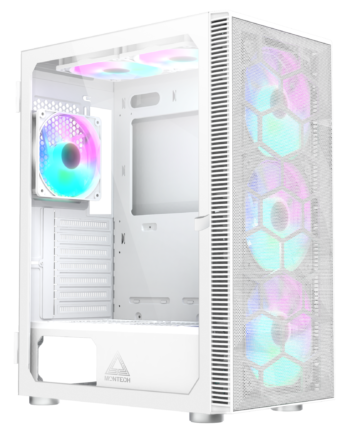 Montech X3 Mesh White 3x 140mm Static Rgb Fans   3x 120mm Static Rgb Fans  Side Swivel Tempered Glass